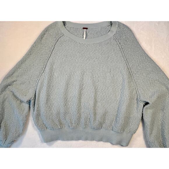 Free People Sage Green Gray Blue Pullover Top Boucle Sweatshirt Oversized XS M - Picture 7 of 11